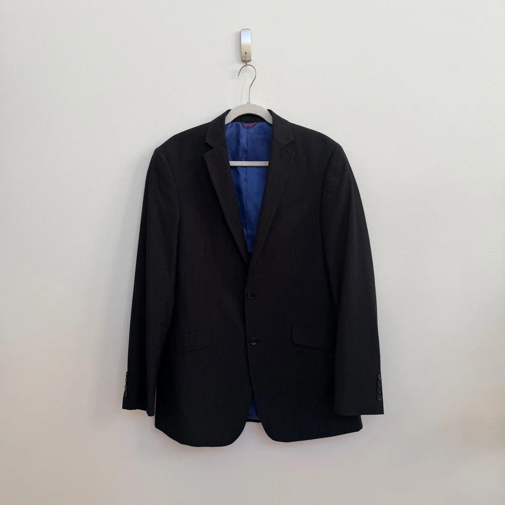Billy London Black Pinstripe Blazer 40L Blue‎ Lining Tailored Modern Classic